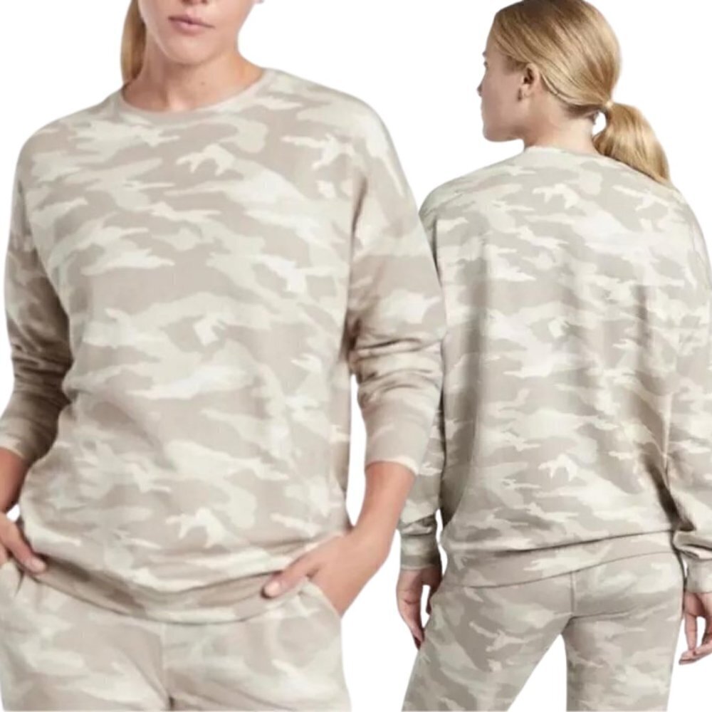 Athleta Studio To Street Printed Sweatshirt Camo Luxe Oatmeal Camouflage